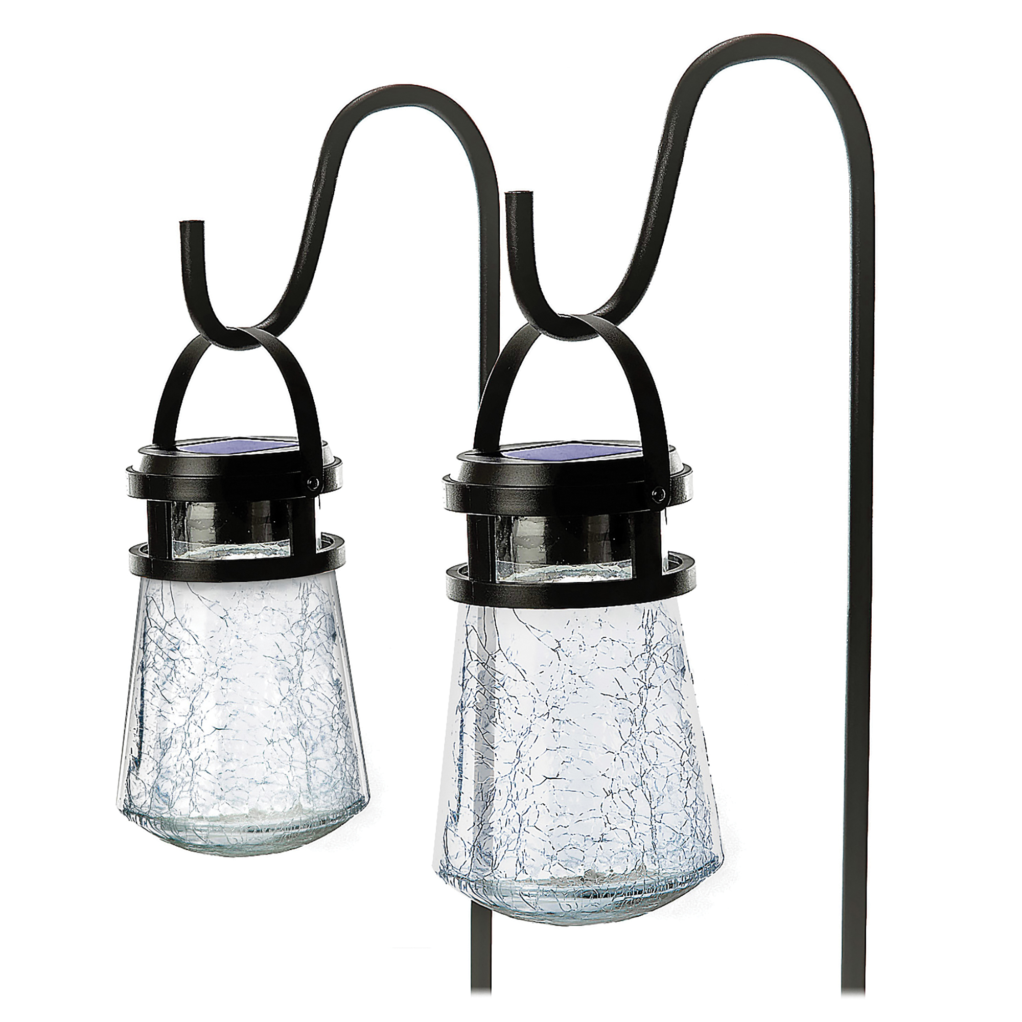 Home Zone Security, 10-Lumen Solar Crackle-Glass LED Lantern Lights, Color Black, Included (qty.) 2 Model# ELJ8205V